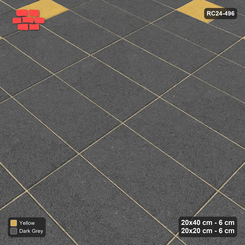 Interlock (Pasco) 20x40 cm · RC24-496 · Stacked Rows, Plank+Square Border - Mustard Slate · Side view Interlock (Pasco) 20x40 cm · RC24-496 · Stacked Rows, Plank+Square Border - Mustard Slate · Side view
