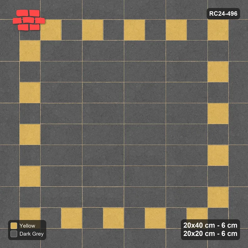 Interlock (Pasco) 20x40 cm · RC24-496 · Stacked Rows, Plank+Square Border - Mustard Slate · Top view Interlock (Pasco) 20x40 cm · RC24-496 · Stacked Rows, Plank+Square Border - Mustard Slate · Top view
