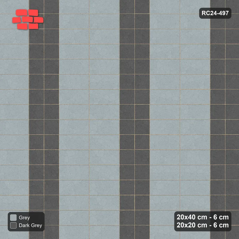 Interlock (Pasco) 20x40 cm · RC24-497 · Stacked Rows, Column 20x20 Blocks - Charcoal Edge · Top view Interlock (Pasco) 20x40 cm · RC24-497 · Stacked Rows, Column 20x20 Blocks - Charcoal Edge · Top view