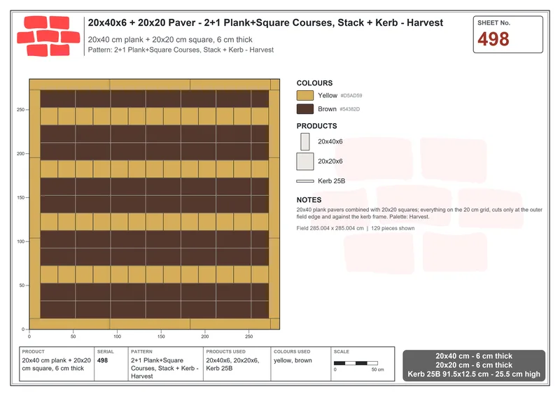 Interlock (Pasco) 20x40 cm · RC24-498 · 2+1 Plank+Square Courses, Stack + Kerb - Harvest · Laying plan Interlock (Pasco) 20x40 cm · RC24-498 · 2+1 Plank+Square Courses, Stack + Kerb - Harvest · Laying plan