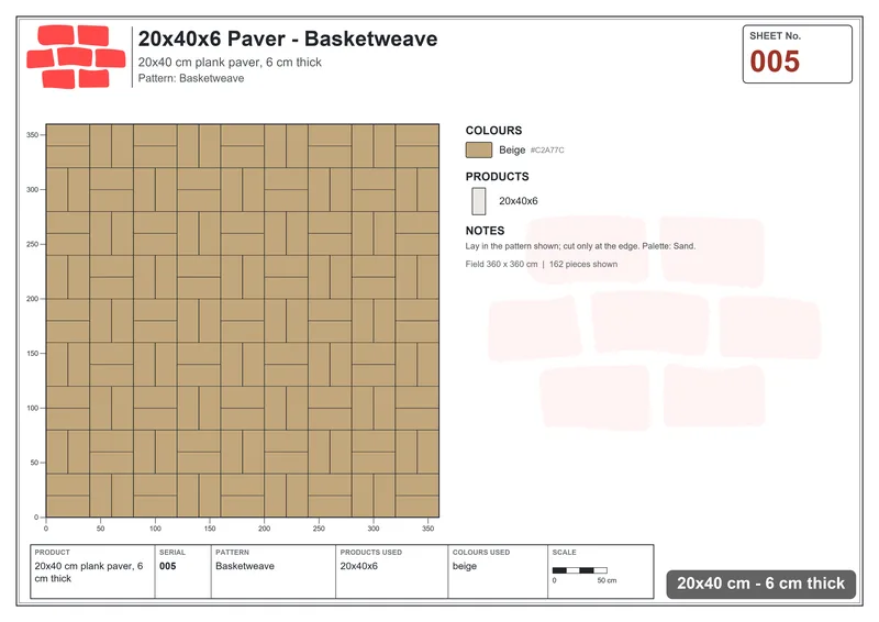 Interlock (Pasco) 20x40 cm · RC24-5 · Basketweave · Laying plan Interlock (Pasco) 20x40 cm · RC24-5 · Basketweave · Laying plan