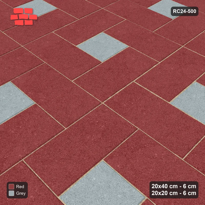 Interlock (Pasco) 20x40 cm · RC24-500 · Pinwheel, 20x20 Centres, Solid Planks + Kerb - Brick & Ash · Side view Interlock (Pasco) 20x40 cm · RC24-500 · Pinwheel, 20x20 Centres, Solid Planks + Kerb - Brick & Ash · Side view
