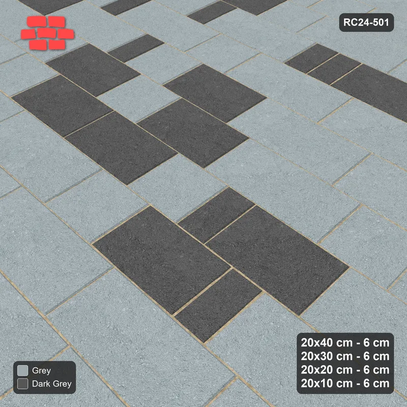 Interlock (Pasco) 20x40 cm · RC24-501 · Roman Course Mix 40/30/20/10, Colour per Length · Side view Interlock (Pasco) 20x40 cm · RC24-501 · Roman Course Mix 40/30/20/10, Colour per Length · Side view