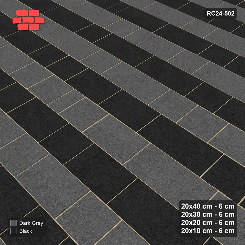 Interlock (Pasco) 20x40 cm · RC24-502 · Roman Course Mix 40/30/20/10, Alternating Courses · Side view Interlock (Pasco) 20x40 cm · RC24-502 · Roman Course Mix 40/30/20/10, Alternating Courses · Side view