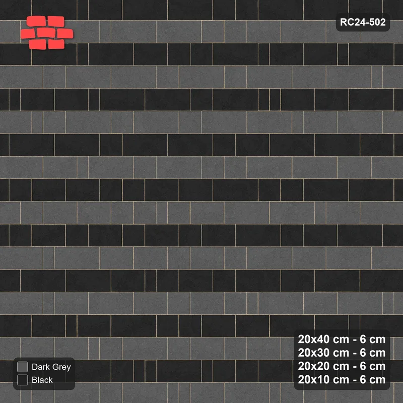 Interlock (Pasco) 20x40 cm · RC24-502 · Roman Course Mix 40/30/20/10, Alternating Courses · Top view Interlock (Pasco) 20x40 cm · RC24-502 · Roman Course Mix 40/30/20/10, Alternating Courses · Top view