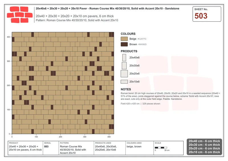 Interlock (Pasco) 20x40 cm · RC24-503 · Roman Course Mix 40/30/20/10, Solid with Accent 20x10 · Laying plan Interlock (Pasco) 20x40 cm · RC24-503 · Roman Course Mix 40/30/20/10, Solid with Accent 20x10 · Laying plan