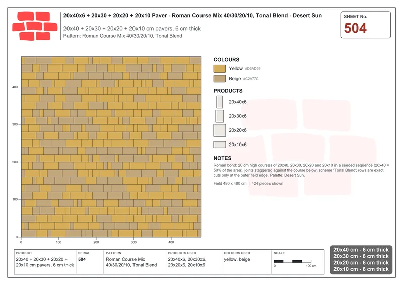 Interlock (Pasco) 20x40 cm · RC24-504 · Roman Course Mix 40/30/20/10, Tonal Blend · Laying plan Interlock (Pasco) 20x40 cm · RC24-504 · Roman Course Mix 40/30/20/10, Tonal Blend · Laying plan