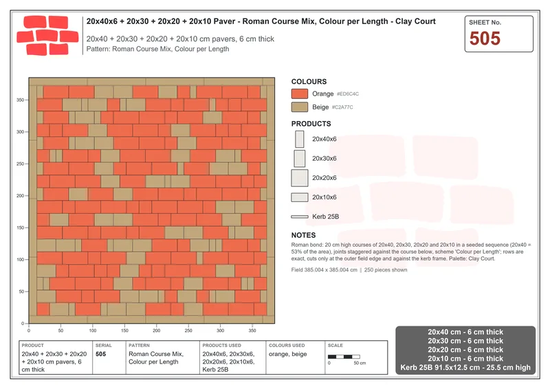 Interlock (Pasco) 20x40 cm · RC24-505 · Roman Course Mix, Colour per Length · Laying plan Interlock (Pasco) 20x40 cm · RC24-505 · Roman Course Mix, Colour per Length · Laying plan