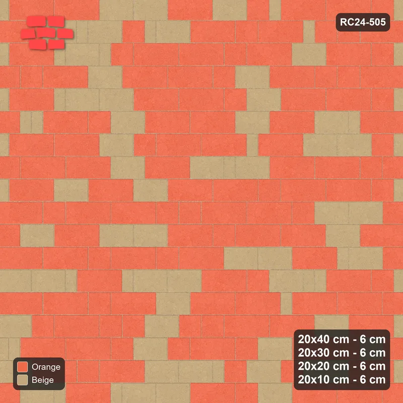 Interlock (Pasco) 20x40 cm · RC24-505 · Roman Course Mix, Colour per Length · Top view Interlock (Pasco) 20x40 cm · RC24-505 · Roman Course Mix, Colour per Length · Top view