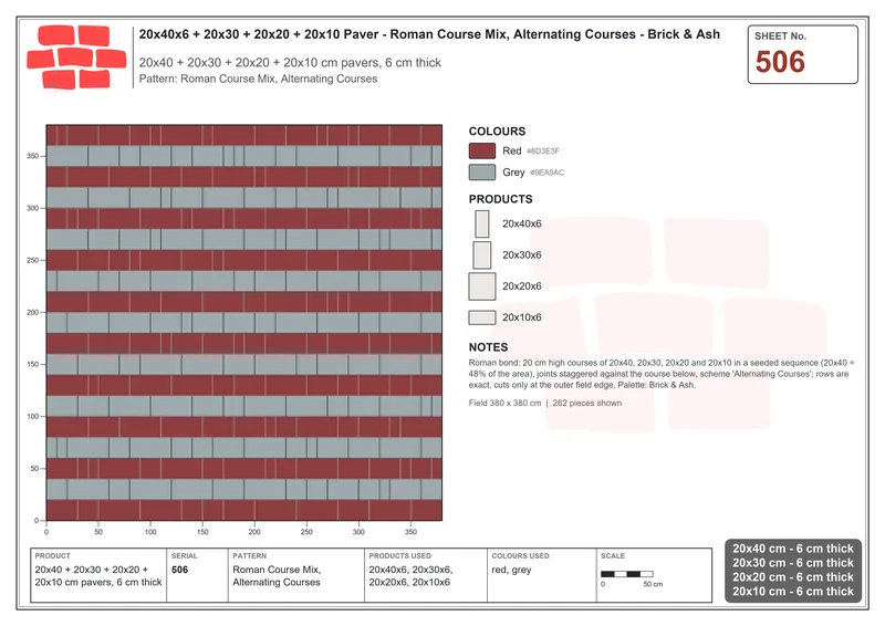 Interlock (Pasco) 20x40 cm · RC24-506 · Roman Course Mix, Alternating Courses · Laying plan Interlock (Pasco) 20x40 cm · RC24-506 · Roman Course Mix, Alternating Courses · Laying plan