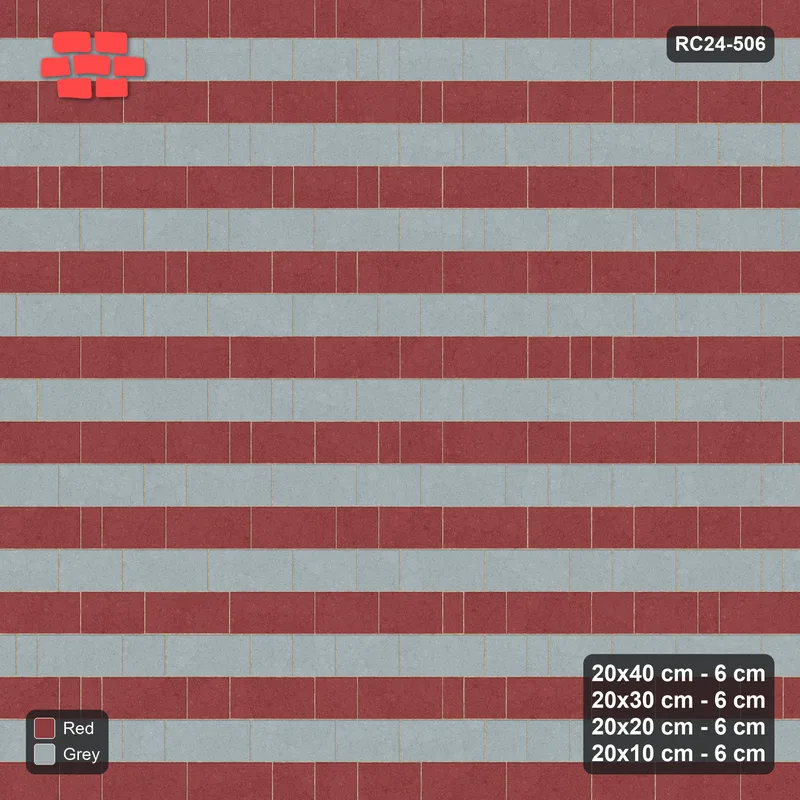 Interlock (Pasco) 20x40 cm · RC24-506 · Roman Course Mix, Alternating Courses · Top view Interlock (Pasco) 20x40 cm · RC24-506 · Roman Course Mix, Alternating Courses · Top view
