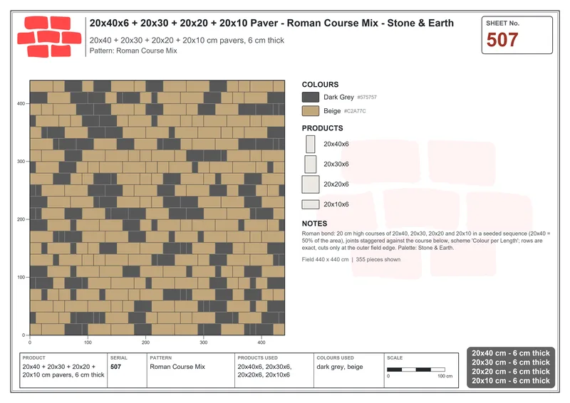 Interlock (Pasco) 20x40 cm · RC24-507 · Roman Course Mix · Laying plan Interlock (Pasco) 20x40 cm · RC24-507 · Roman Course Mix · Laying plan