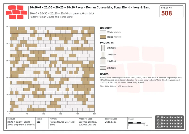 Interlock (Pasco) 20x40 cm · RC24-508 · Roman Course Mix, Tonal Blend · Laying plan Interlock (Pasco) 20x40 cm · RC24-508 · Roman Course Mix, Tonal Blend · Laying plan