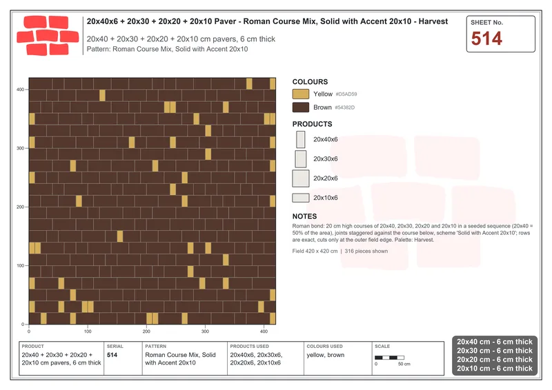 Interlock (Pasco) 20x40 cm · RC24-514 · Roman Course Mix, Solid with Accent 20x10 · Laying plan Interlock (Pasco) 20x40 cm · RC24-514 · Roman Course Mix, Solid with Accent 20x10 · Laying plan