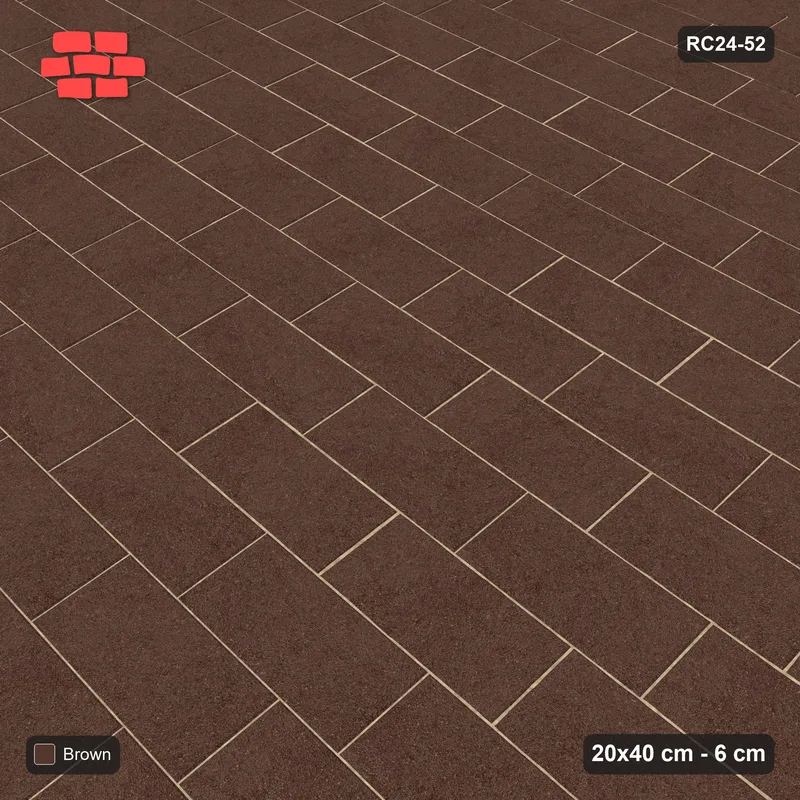 Interlock (Pasco) 20x40 cm · RC24-52 · Running bond 1/3, solid colour - Earth Brown · Side view Interlock (Pasco) 20x40 cm · RC24-52 · Running bond 1/3, solid colour - Earth Brown · Side view