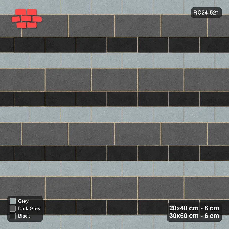 Interlock (Pasco) 20x40 cm · RC24-521 · Mixed Courses 2+1, Alternating 20x40 Courses · Top view Interlock (Pasco) 20x40 cm · RC24-521 · Mixed Courses 2+1, Alternating 20x40 Courses · Top view