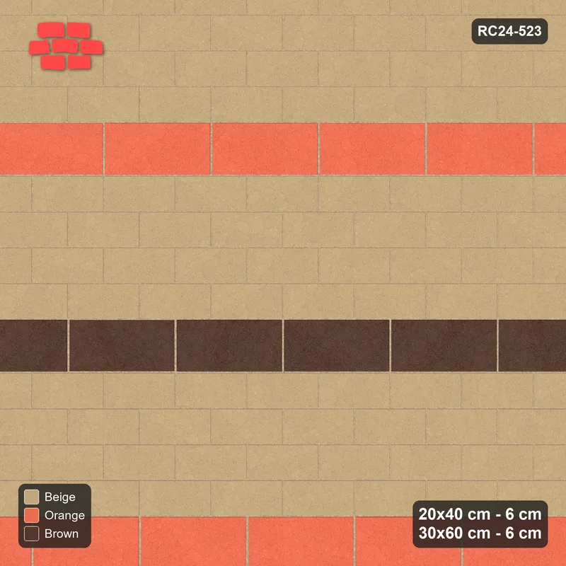 Interlock (Pasco) 20x40 cm · RC24-523 · Mixed Courses 4+1, 20x40 and 30x60, Accent 30x60 Courses · Top view Interlock (Pasco) 20x40 cm · RC24-523 · Mixed Courses 4+1, 20x40 and 30x60, Accent 30x60 Courses · Top view