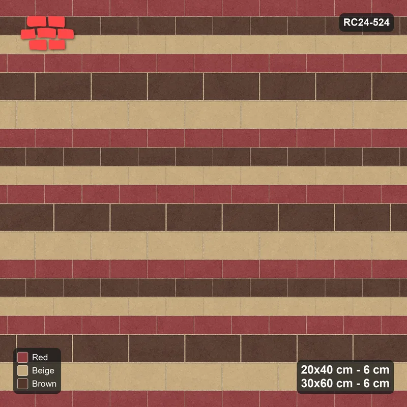 Interlock (Pasco) 20x40 cm · RC24-524 · Mixed Courses 4+2, 20x40 and 30x60, Colour per Course · Top view Interlock (Pasco) 20x40 cm · RC24-524 · Mixed Courses 4+2, 20x40 and 30x60, Colour per Course · Top view