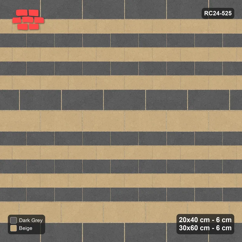 Interlock (Pasco) 20x40 cm · RC24-525 · Mixed Courses 5+2, 20x40 and 30x60, Colour per Course · Top view Interlock (Pasco) 20x40 cm · RC24-525 · Mixed Courses 5+2, 20x40 and 30x60, Colour per Course · Top view