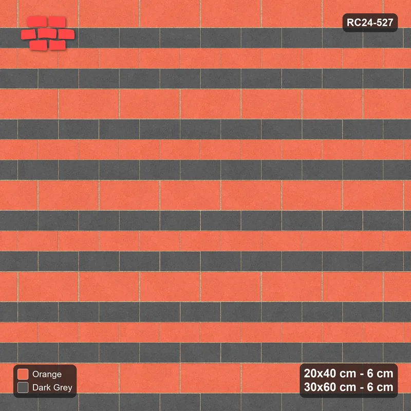 Interlock (Pasco) 20x40 cm · RC24-527 · Mixed Courses 3+1, 20x40 and 30x60, Colour per Course · Top view Interlock (Pasco) 20x40 cm · RC24-527 · Mixed Courses 3+1, 20x40 and 30x60, Colour per Course · Top view