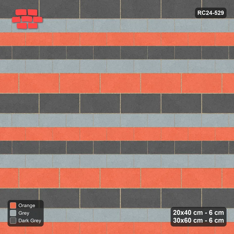 Interlock (Pasco) 20x40 cm · RC24-529 · Mixed Courses 4+2, Colour per Course · Top view Interlock (Pasco) 20x40 cm · RC24-529 · Mixed Courses 4+2, Colour per Course · Top view