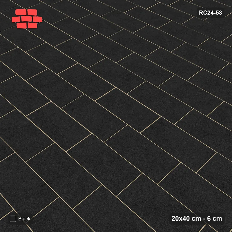 Interlock (Pasco) 20x40 cm · RC24-53 · Running bond 1/4, solid colour - Graphite · Side view Interlock (Pasco) 20x40 cm · RC24-53 · Running bond 1/4, solid colour - Graphite · Side view