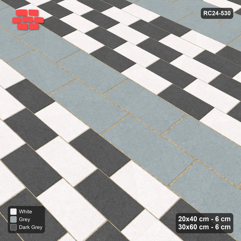 Interlock (Pasco) 20x40 cm · RC24-530 · Mixed Courses 5+2, 20x40 and 30x60, Alternating Planks · Side view Interlock (Pasco) 20x40 cm · RC24-530 · Mixed Courses 5+2, 20x40 and 30x60, Alternating Planks · Side view