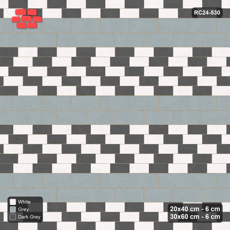 Interlock (Pasco) 20x40 cm · RC24-530 · Mixed Courses 5+2, 20x40 and 30x60, Alternating Planks · Top view Interlock (Pasco) 20x40 cm · RC24-530 · Mixed Courses 5+2, 20x40 and 30x60, Alternating Planks · Top view