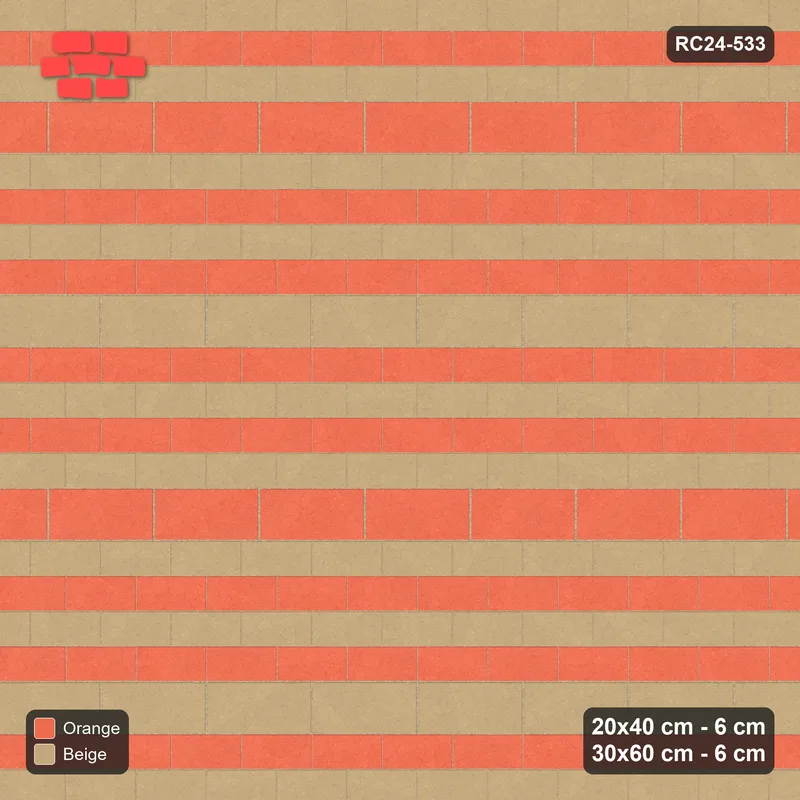 Interlock (Pasco) 20x40 cm · RC24-533 · Mixed Courses 4+1, 20x40 and 30x60, Colour per Course · Top view Interlock (Pasco) 20x40 cm · RC24-533 · Mixed Courses 4+1, 20x40 and 30x60, Colour per Course · Top view