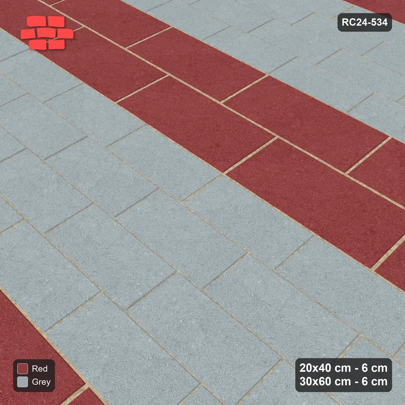 Interlock (Pasco) 20x40 cm · RC24-534 · Mixed Courses 4+2, 20x40 and 30x60, Colour per Product · Side view Interlock (Pasco) 20x40 cm · RC24-534 · Mixed Courses 4+2, 20x40 and 30x60, Colour per Product · Side view