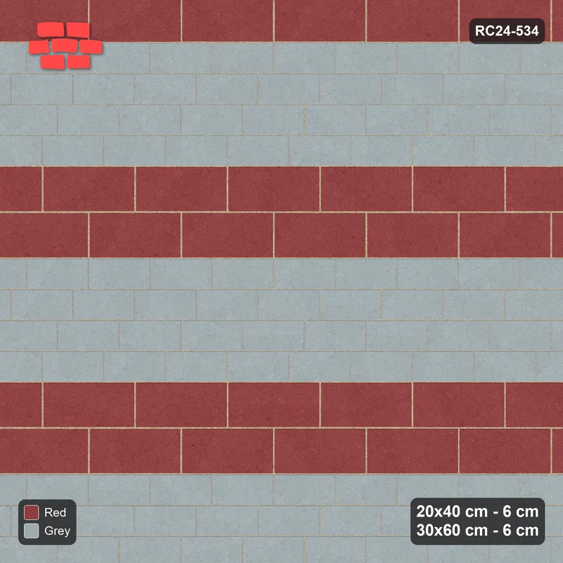 Interlock (Pasco) 20x40 cm · RC24-534 · Mixed Courses 4+2, 20x40 and 30x60, Colour per Product · Top view Interlock (Pasco) 20x40 cm · RC24-534 · Mixed Courses 4+2, 20x40 and 30x60, Colour per Product · Top view
