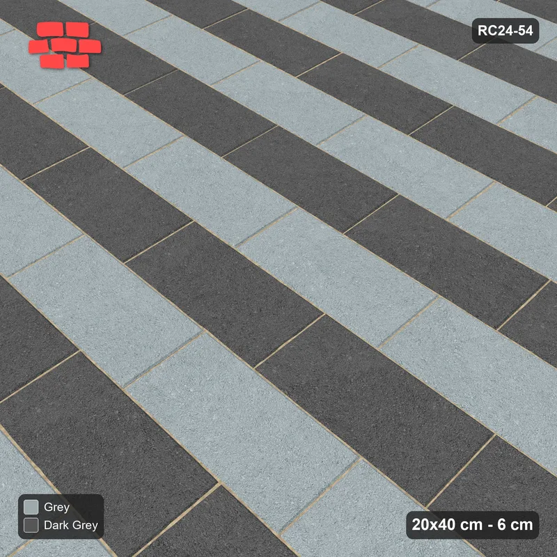 Interlock (Pasco) 20x40 cm · RC24-54 · Running bond 1/3, alternating courses - Charcoal Edge · Side view Interlock (Pasco) 20x40 cm · RC24-54 · Running bond 1/3, alternating courses - Charcoal Edge · Side view