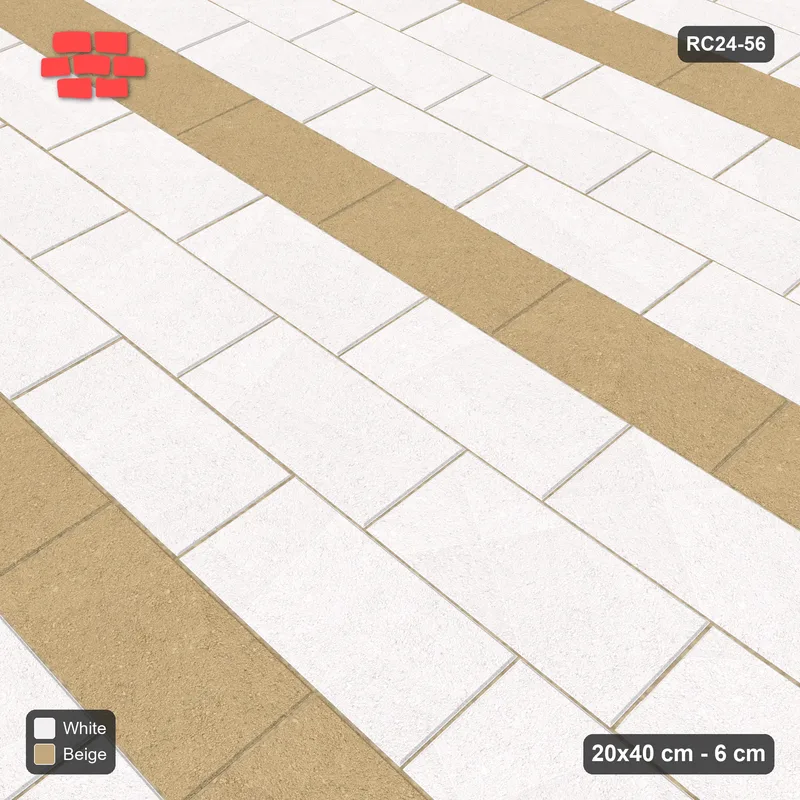 Interlock (Pasco) 20x40 cm · RC24-56 · Running bond 1/3, accent course every 4 - Ivory & Sand · Side view Interlock (Pasco) 20x40 cm · RC24-56 · Running bond 1/3, accent course every 4 - Ivory & Sand · Side view