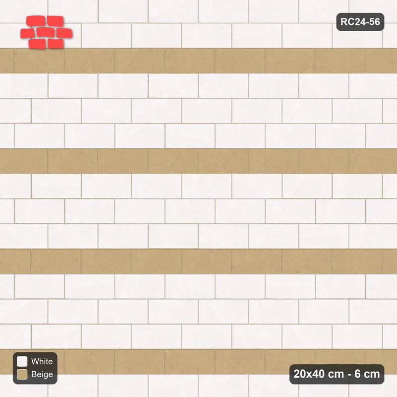 Interlock (Pasco) 20x40 cm · RC24-56 · Running bond 1/3, accent course every 4 - Ivory & Sand · Top view Interlock (Pasco) 20x40 cm · RC24-56 · Running bond 1/3, accent course every 4 - Ivory & Sand · Top view