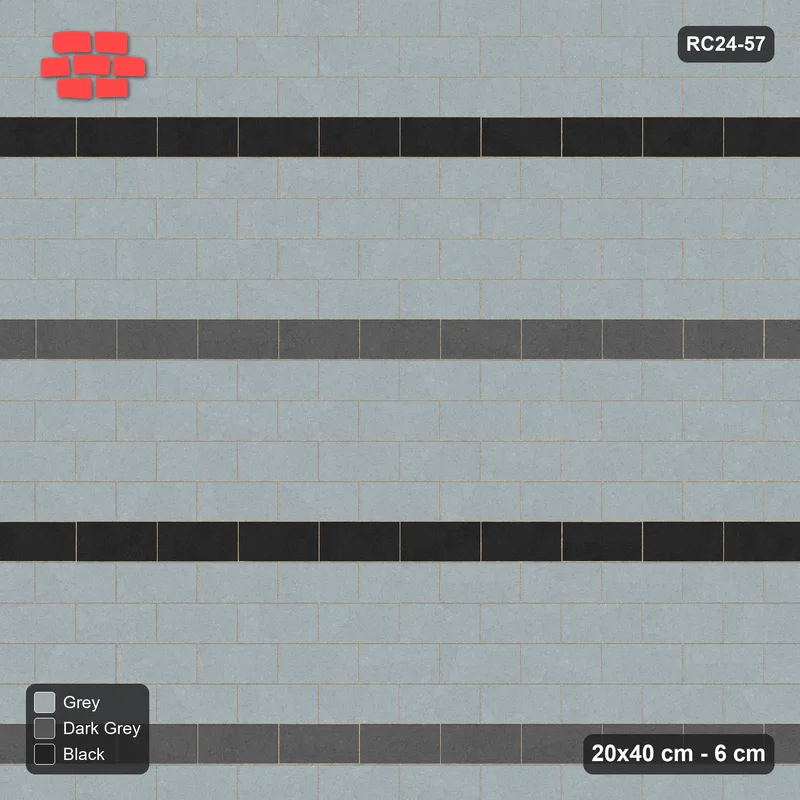 Interlock (Pasco) 20x40 cm · RC24-57 · Running bond 1/2, accent course every 5 - Graphite Scale · Top view Interlock (Pasco) 20x40 cm · RC24-57 · Running bond 1/2, accent course every 5 - Graphite Scale · Top view