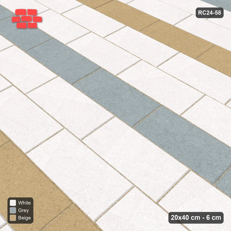 Interlock (Pasco) 20x40 cm · RC24-58 · Running bond 1/4, accent course every 3 - Coastal · Side view Interlock (Pasco) 20x40 cm · RC24-58 · Running bond 1/4, accent course every 3 - Coastal · Side view