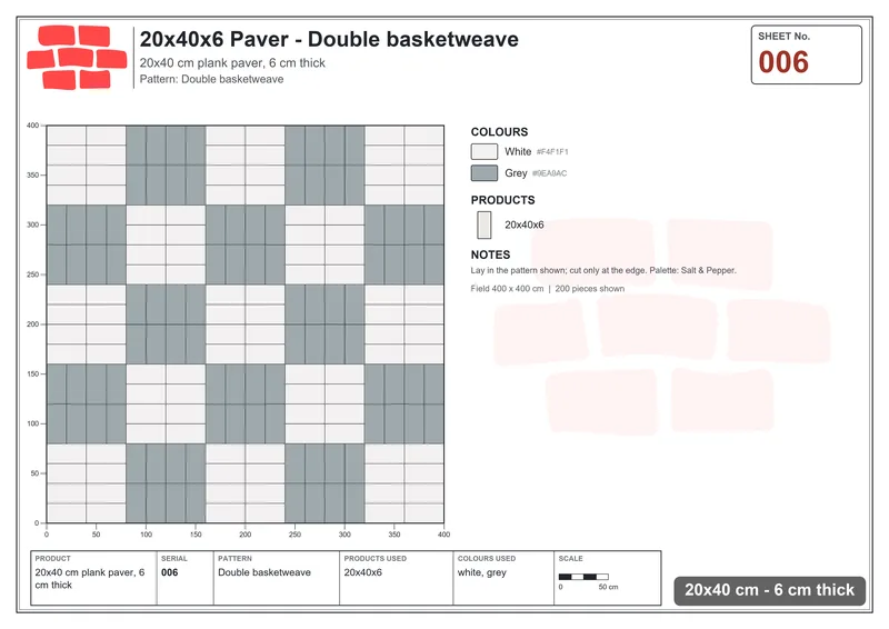 Interlock (Pasco) 20x40 cm · RC24-6 · Double basketweave · Laying plan Interlock (Pasco) 20x40 cm · RC24-6 · Double basketweave · Laying plan