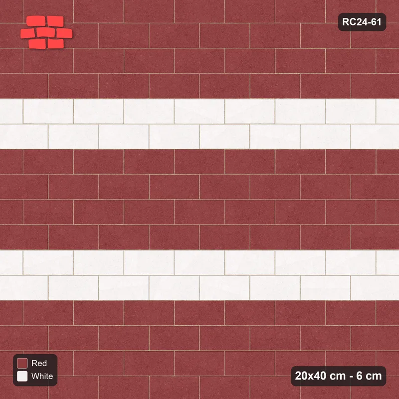 Interlock (Pasco) 20x40 cm · RC24-61 · Running bond 1/2, twin feature bands - Burgundy & Ivory · Top view Interlock (Pasco) 20x40 cm · RC24-61 · Running bond 1/2, twin feature bands - Burgundy & Ivory · Top view