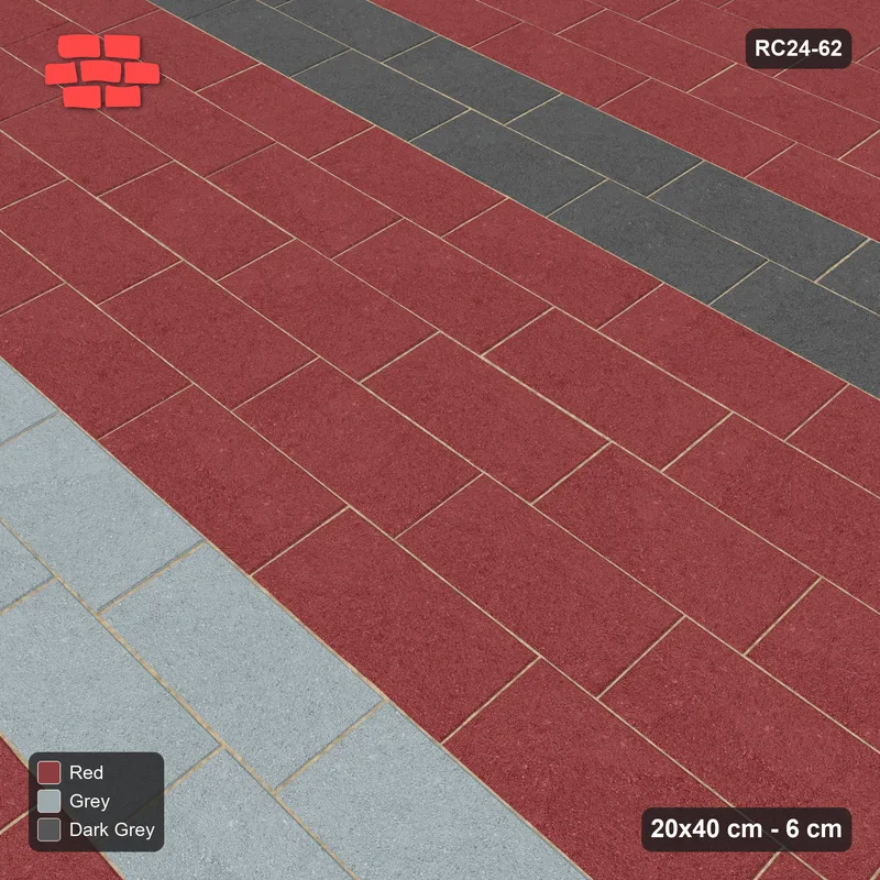 Interlock (Pasco) 20x40 cm · RC24-62 · Running bond 1/4, twin feature bands - Urban Brick · Side view Interlock (Pasco) 20x40 cm · RC24-62 · Running bond 1/4, twin feature bands - Urban Brick · Side view