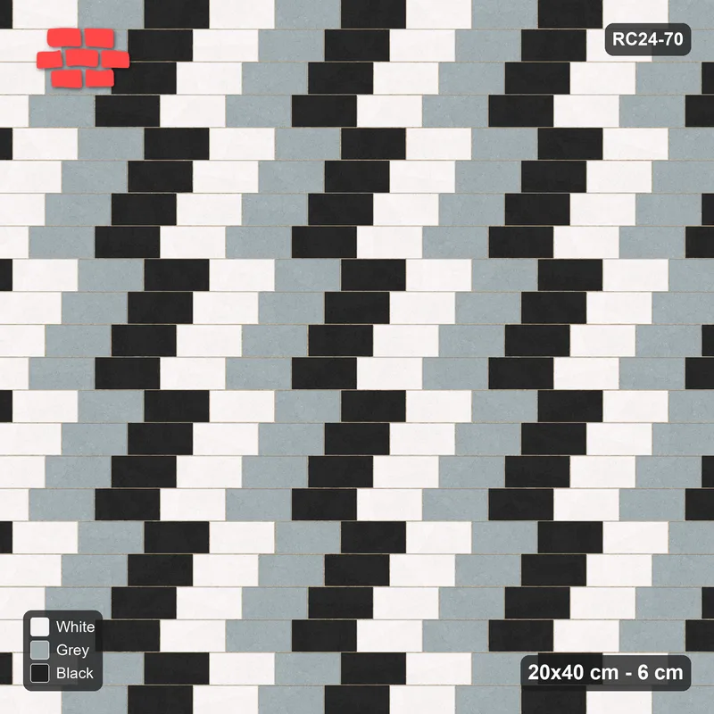 Interlock (Pasco) 20x40 cm · RC24-70 · Running bond 1/4, 40 cm vertical bands - Tuxedo · Top view Interlock (Pasco) 20x40 cm · RC24-70 · Running bond 1/4, 40 cm vertical bands - Tuxedo · Top view