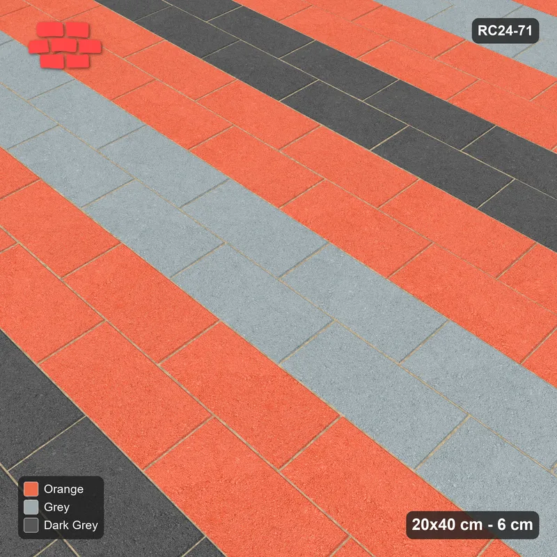 Interlock (Pasco) 20x40 cm · RC24-71 · Running bond 1/2, double accent course every 4 - Sunset Slate · Side view Interlock (Pasco) 20x40 cm · RC24-71 · Running bond 1/2, double accent course every 4 - Sunset Slate · Side view