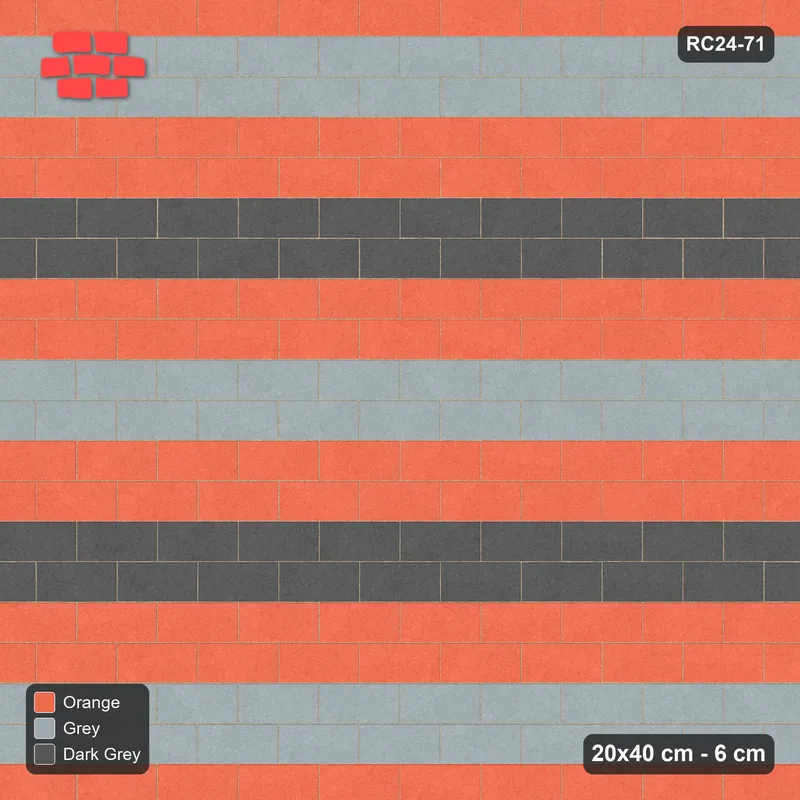 Interlock (Pasco) 20x40 cm · RC24-71 · Running bond 1/2, double accent course every 4 - Sunset Slate · Top view Interlock (Pasco) 20x40 cm · RC24-71 · Running bond 1/2, double accent course every 4 - Sunset Slate · Top view