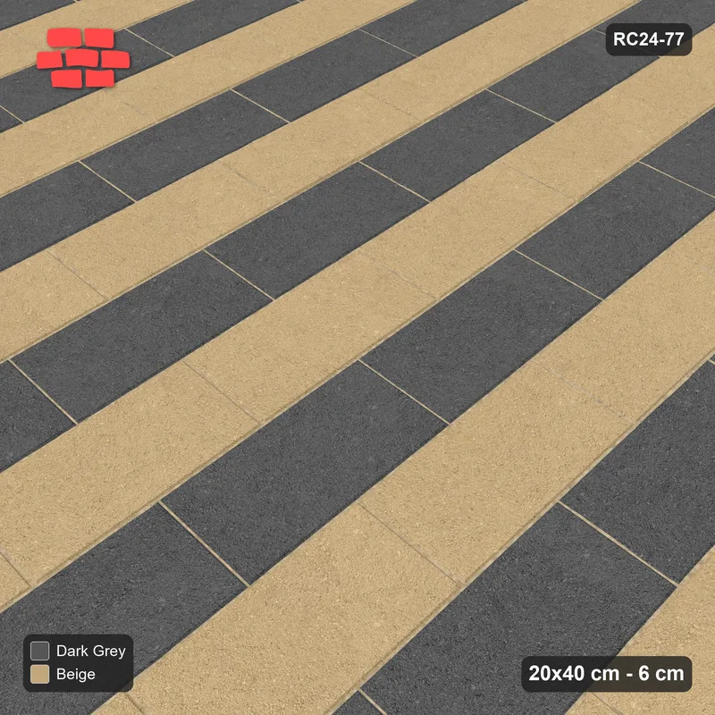 Interlock (Pasco) 20x40 cm · RC24-77 · Vertical running bond 1/2, alternating courses - Stone & Earth · Side view Interlock (Pasco) 20x40 cm · RC24-77 · Vertical running bond 1/2, alternating courses - Stone & Earth · Side view