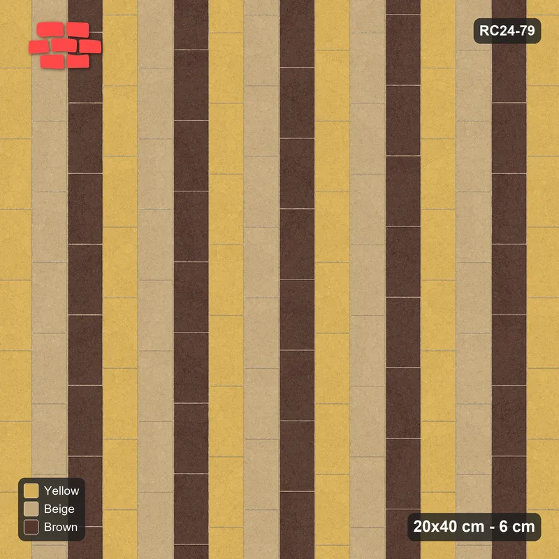 Interlock (Pasco) 20x40 cm · RC24-79 · Vertical running bond 1/4, alternating courses - Harvest Gold · Top view Interlock (Pasco) 20x40 cm · RC24-79 · Vertical running bond 1/4, alternating courses - Harvest Gold · Top view