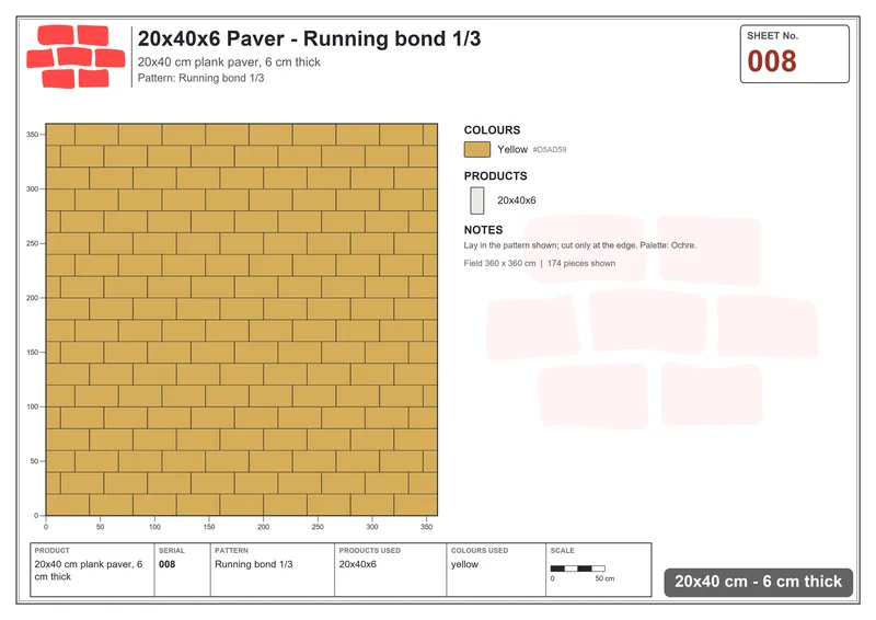 Interlock (Pasco) 20x40 cm · RC24-8 · Running bond 1/3 · Laying plan Interlock (Pasco) 20x40 cm · RC24-8 · Running bond 1/3 · Laying plan