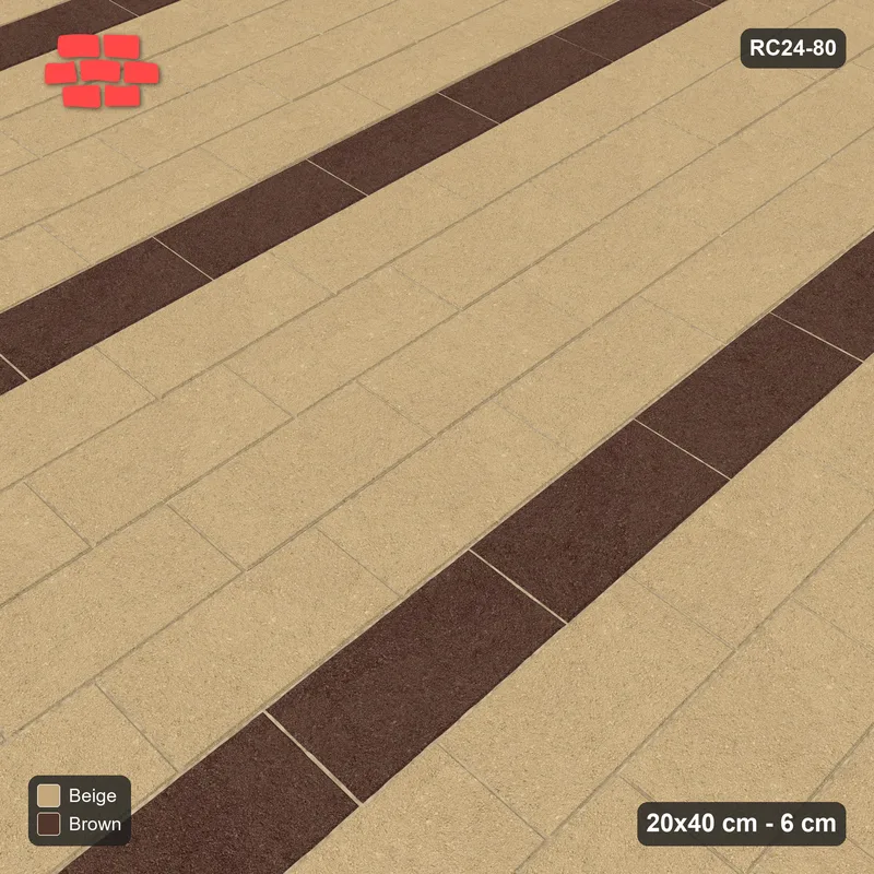 Interlock (Pasco) 20x40 cm · RC24-80 · Vertical running bond 1/3, accent course every 5 - Sandstone · Side view Interlock (Pasco) 20x40 cm · RC24-80 · Vertical running bond 1/3, accent course every 5 - Sandstone · Side view
