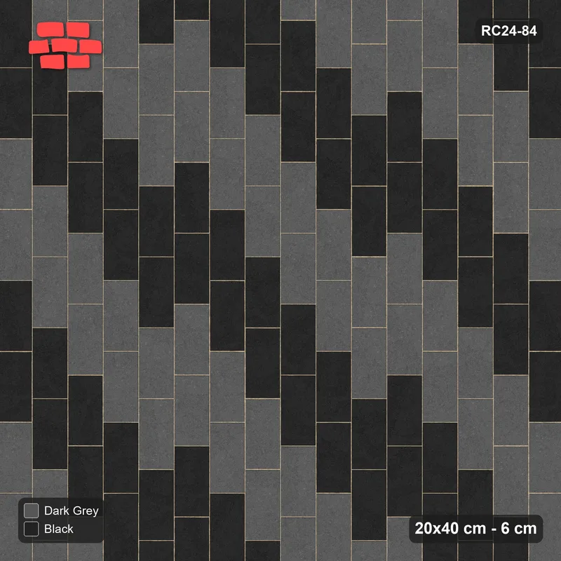 Interlock (Pasco) 20x40 cm · RC24-84 · Vertical running bond 1/3, wide diagonal steps - Night Sky · Top view Interlock (Pasco) 20x40 cm · RC24-84 · Vertical running bond 1/3, wide diagonal steps - Night Sky · Top view