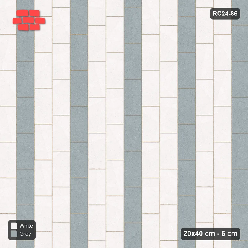 Interlock (Pasco) 20x40 cm · RC24-86 · Vertical running bond 1/4, accent course every 3 - Salt & Pepper · Top view Interlock (Pasco) 20x40 cm · RC24-86 · Vertical running bond 1/4, accent course every 3 - Salt & Pepper · Top view