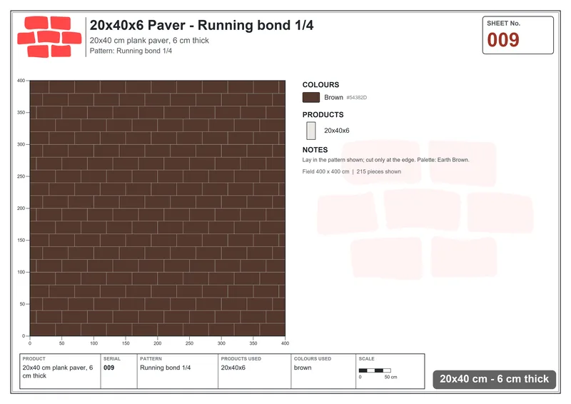 Interlock (Pasco) 20x40 cm · RC24-9 · Running bond 1/4 · Laying plan Interlock (Pasco) 20x40 cm · RC24-9 · Running bond 1/4 · Laying plan