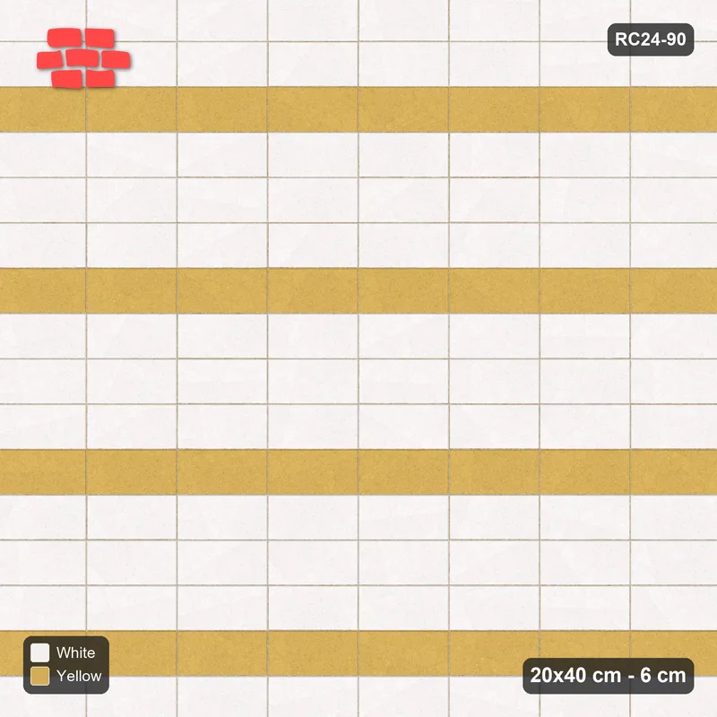 Interlock (Pasco) 20x40 cm · RC24-90 · Stack bond, accent course every 4 - Ivory & Ochre · Top view Interlock (Pasco) 20x40 cm · RC24-90 · Stack bond, accent course every 4 - Ivory & Ochre · Top view